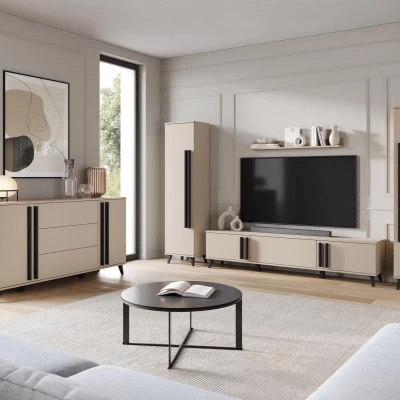 Sestava do obývacího pokoje POULSBO 4 - congo / černá grafitová + LED osvětlení ZDARMA