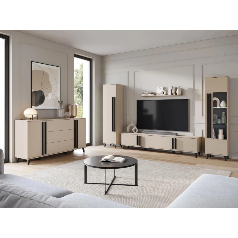 Sestava do obývacího pokoje POULSBO 4 - congo / černá grafitová + LED osvětlení ZDARMA