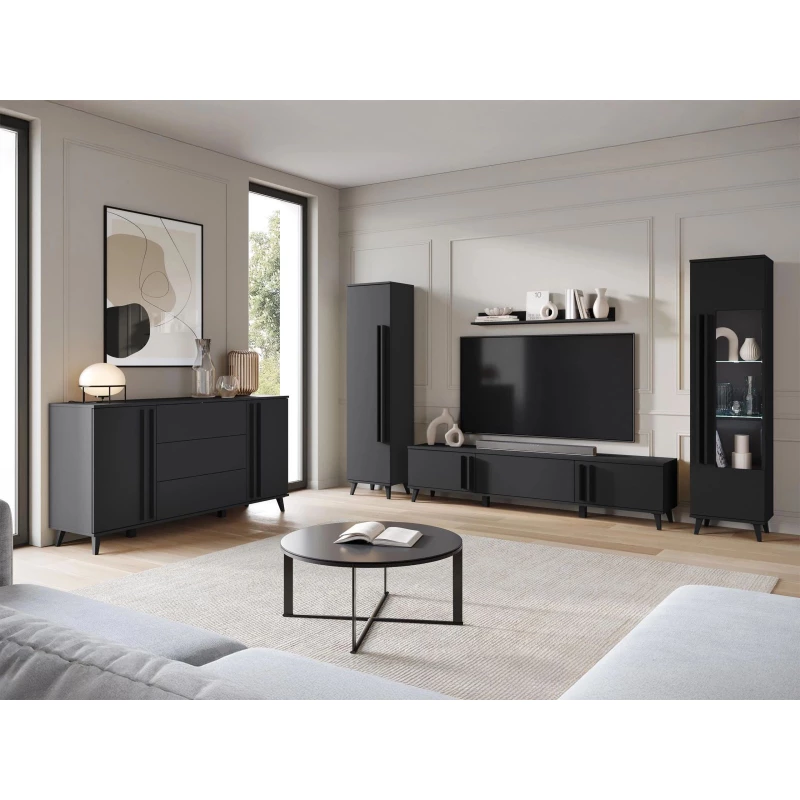Sestava do obývacího pokoje POULSBO 4 - černá grafitová + LED osvětlení ZDARMA