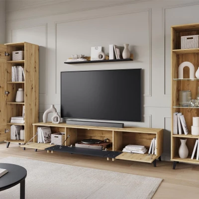 Sestava do obývacího pokoje POULSBO 4 - dub artisan / černá grafitová + LED osvětlení ZDARMA