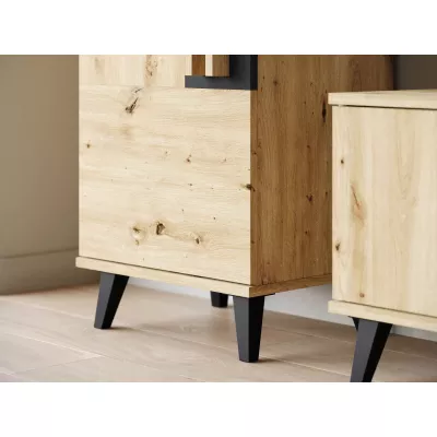 Sestava do obývacího pokoje POULSBO 4 - dub artisan / černá grafitová + LED osvětlení ZDARMA