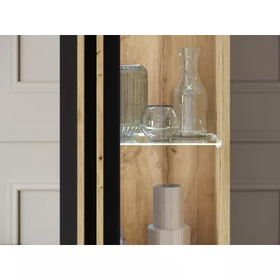 Sestava do obývacího pokoje POULSBO 4 - dub artisan / černá grafitová + LED osvětlení ZDARMA