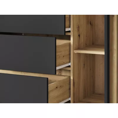 Sestava do obývacího pokoje POULSBO 4 - dub artisan / černá grafitová + LED osvětlení ZDARMA