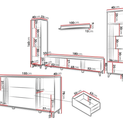 Sestava do obývacího pokoje POULSBO 4 - congo / černá grafitová + LED osvětlení ZDARMA