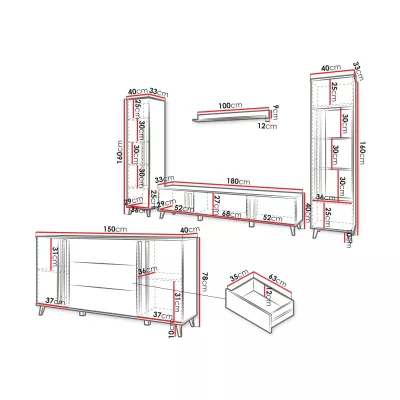 Sestava do obývacího pokoje POULSBO 4 - congo / černá grafitová + LED osvětlení ZDARMA