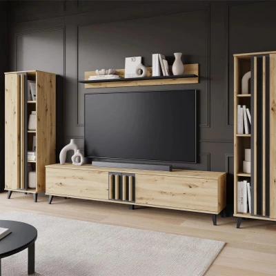 Stěna do obývacího pokoje POULSBO 1 - dub artisan / černá grafitová