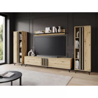 Stěna do obývacího pokoje POULSBO 1 - dub artisan / černá grafitová