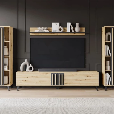 Stěna do obývacího pokoje POULSBO 1 - dub artisan / černá grafitová