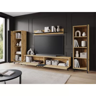 Stěna do obývacího pokoje POULSBO 1 - dub artisan / černá grafitová