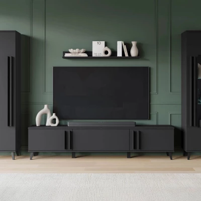 Stěna do obýváku POULSBO 2 - černá grafitová