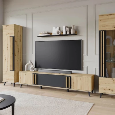 Stěna do obýváku POULSBO 2 - dub artisan / černá grafitová