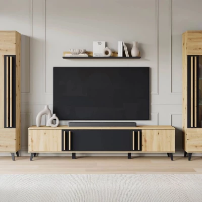 Stěna do obýváku POULSBO 2 - dub artisan / černá grafitová