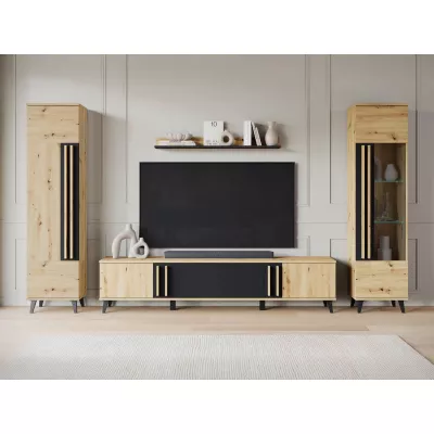 Stěna do obýváku POULSBO 2 - dub artisan / černá grafitová