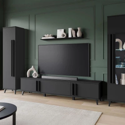 Stěna do obýváku POULSBO 2 - černá grafitová + LED osvětlení ZDARMA