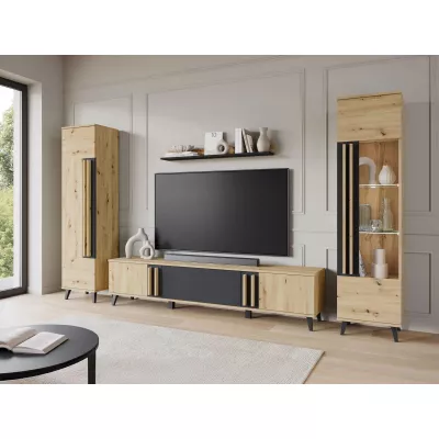 Stěna do obýváku POULSBO 2 - dub artisan / černá grafitová + LED osvětlení ZDARMA