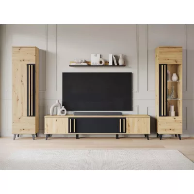 Stěna do obýváku POULSBO 2 - dub artisan / černá grafitová + LED osvětlení ZDARMA