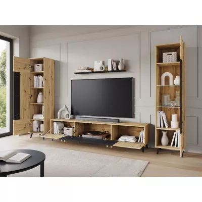 Stěna do obýváku POULSBO 2 - dub artisan / černá grafitová + LED osvětlení ZDARMA