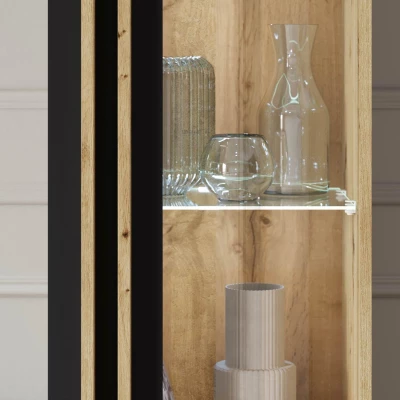 Stěna do obýváku POULSBO 2 - černá grafitová + LED osvětlení ZDARMA