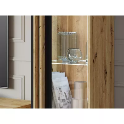 Stěna do obýváku POULSBO 2 - dub artisan / černá grafitová + LED osvětlení ZDARMA