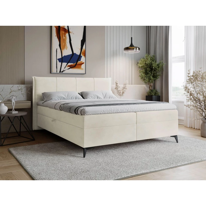 Čalouněná kontinentální postel 180x200 PASCO - špinavá bílá + topper ZDARMA