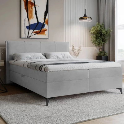 Čalouněná kontinentální postel 140x200 PASCO - světlá šedá + topper ZDARMA
