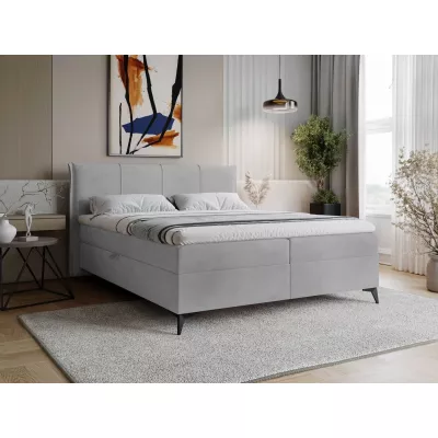 Čalouněná kontinentální postel 160x200 PASCO - světlá šedá + topper ZDARMA