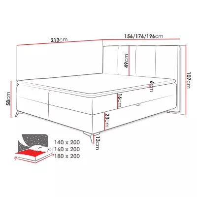 Čalouněná kontinentální postel 140x200 PASCO - špinavá bílá + topper ZDARMA