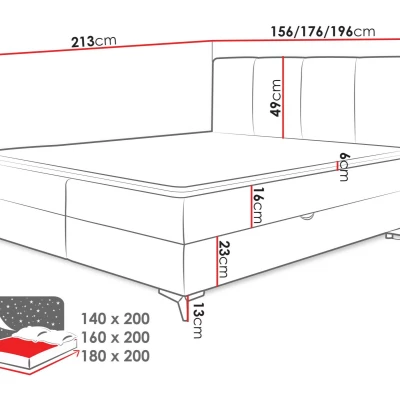 Čalouněná kontinentální postel 160x200 PASCO - světlá šedá + topper ZDARMA