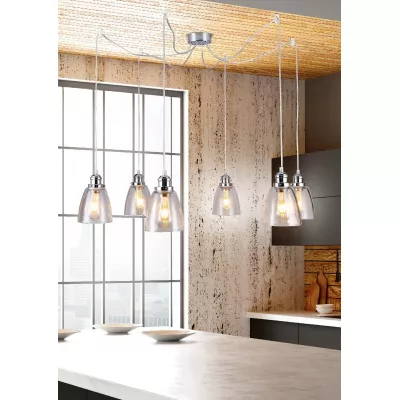 Moderní závěsný nastavitelný lustr VOICE - 6xE27, 40W, chromovaný