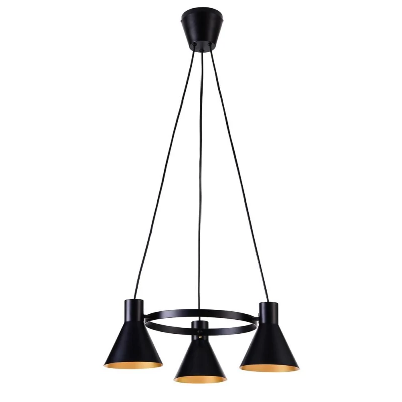 Moderní závěsný tříramenný lustr na lanku MORE - 3xE27, 40W, černý / zlatý