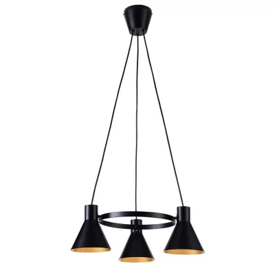 Moderní závěsný tříramenný lustr na lanku MORE - 3xE27, 40W, černý / zlatý