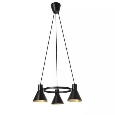 Moderní závěsný tříramenný lustr na lanku MORE - 3xE27, 40W, černý / zlatý