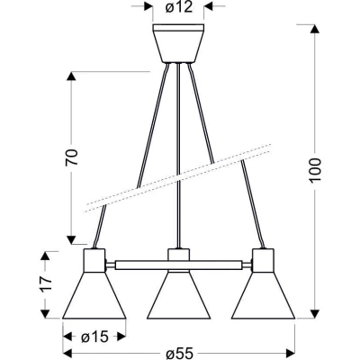 Moderní závěsný tříramenný lustr na lanku MORE - 3xE27, 40W, černý / zlatý