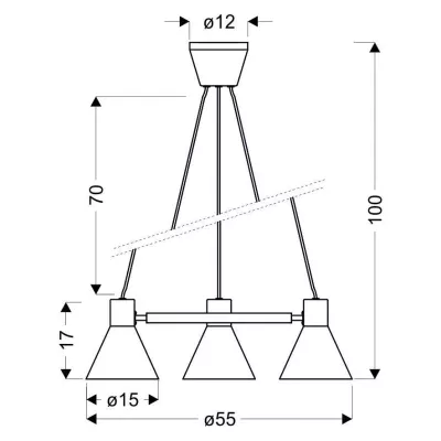 Moderní závěsný tříramenný lustr na lanku MORE - 3xE27, 40W, černý / zlatý