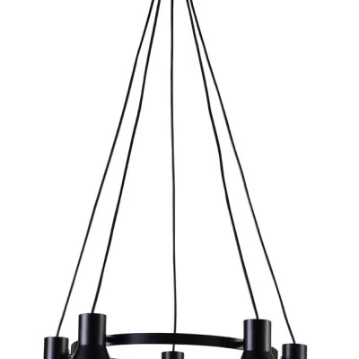 Moderní závěsný pětiramenný lustr na lanku MORE - 5xE27, 40W, černý / zlatý