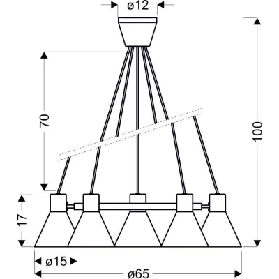 Moderní závěsný pětiramenný lustr na lanku MORE - 5xE27, 40W, černý / zlatý