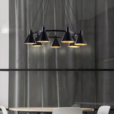 Moderní závěsný lustr na lanku MORE - 7xE27, 40W, černý / zlatý