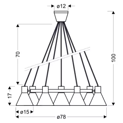 Moderní závěsný lustr na lanku MORE - 7xE27, 40W, černý / zlatý