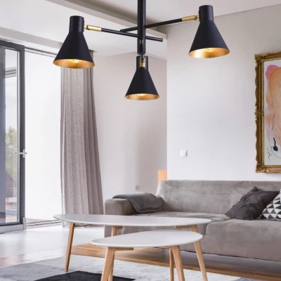 Tříramenný lustr v loftovém stylu LESS - 3xE14, 40W, černý / zlatý