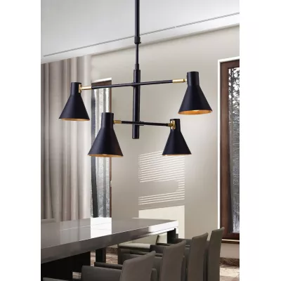 Čtyřramenný lustr v loftovém stylu LESS - 4xE14, 40W, černý / zlatý