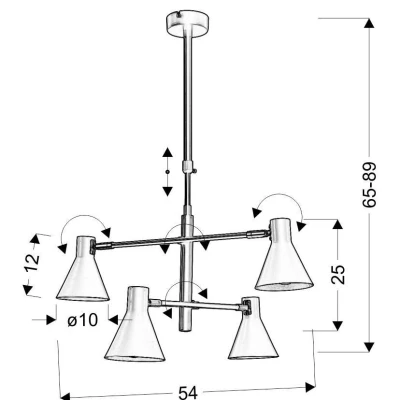 Čtyřramenný lustr v loftovém stylu LESS - 4xE14, 40W, černý / zlatý
