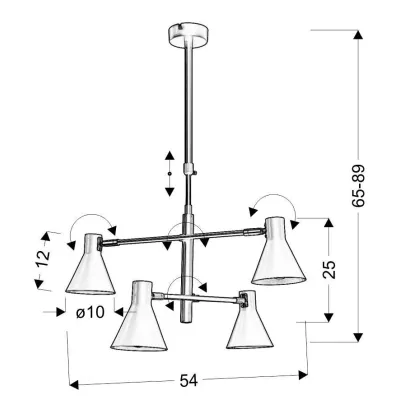 Čtyřramenný lustr v loftovém stylu LESS - 4xE14, 40W, černý / zlatý