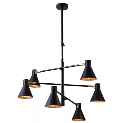 Šestiramenný lustr v loftovém stylu LESS - 6xE14, 40W, černý / zlatý
