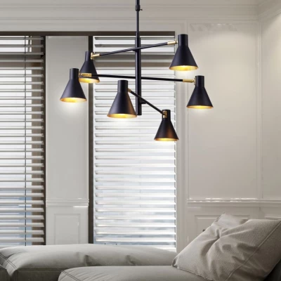 Šestiramenný lustr v loftovém stylu LESS - 6xE14, 40W, černý / zlatý