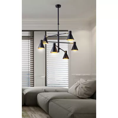 Šestiramenný lustr v loftovém stylu LESS - 6xE14, 40W, černý / zlatý