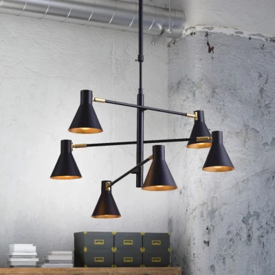 Šestiramenný lustr v loftovém stylu LESS - 6xE14, 40W, černý / zlatý