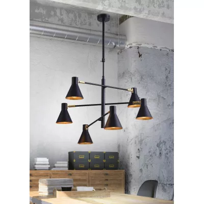 Šestiramenný lustr v loftovém stylu LESS - 6xE14, 40W, černý / zlatý