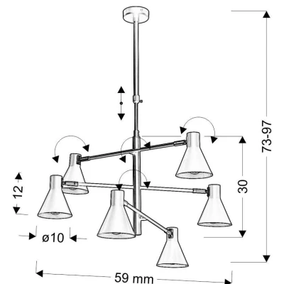 Šestiramenný lustr v loftovém stylu LESS - 6xE14, 40W, černý / zlatý