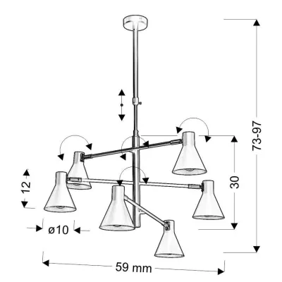 Šestiramenný lustr v loftovém stylu LESS - 6xE14, 40W, černý / zlatý