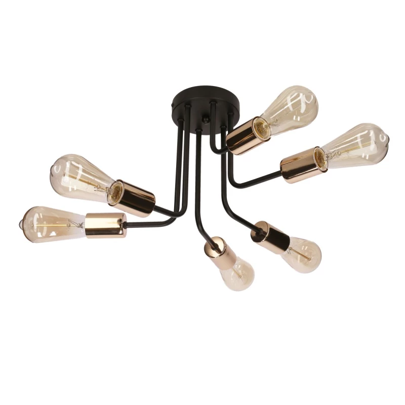Přisazený industriální lustr SPILL - 6xE27, 60W, černý / zlatý